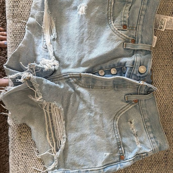 Levi's Blue Distressed Jean Shorts - Picture 1 of 2
